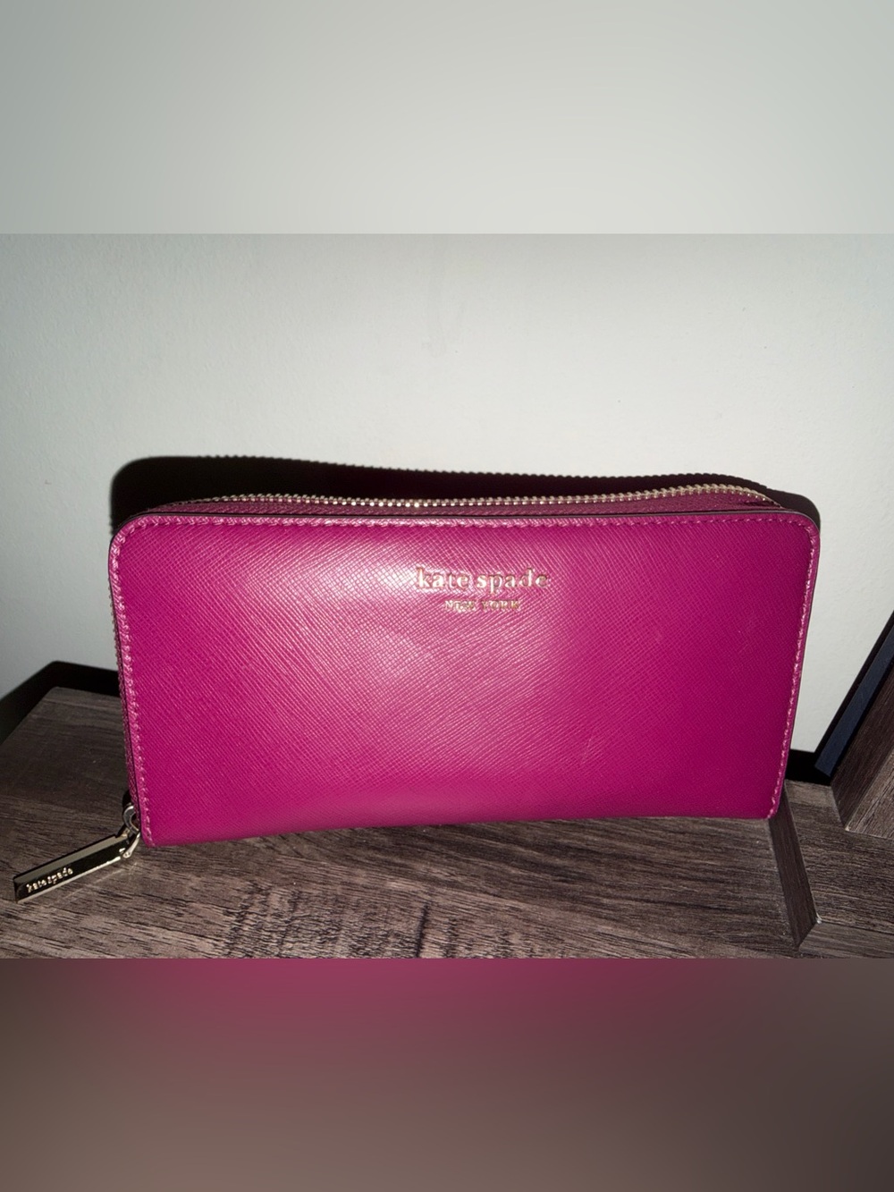 kate spade Fuchsia Saffiano Leather Zip Cosmetic Pouch